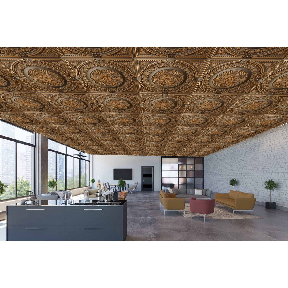 Falkirk Perth 2 ft. x 2 ft. Glue Up or Lay In Damask Ceiling Panel in Antique Gold (10-Pack)