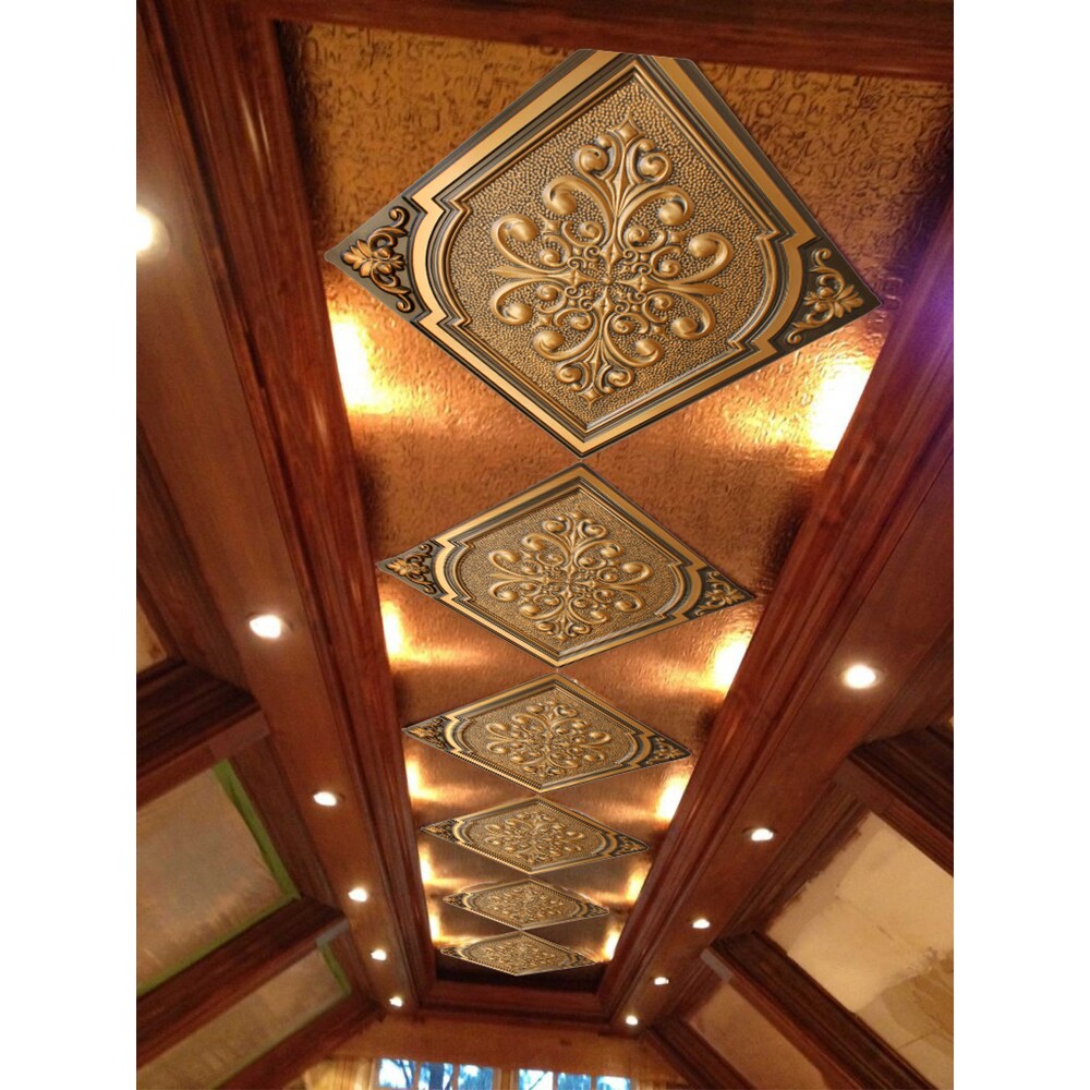 Falkirk Perth 2 ft. x 2 ft. Botanical Glue Up or Lay In Ceiling Panel in Antique Gold (10-Pack)