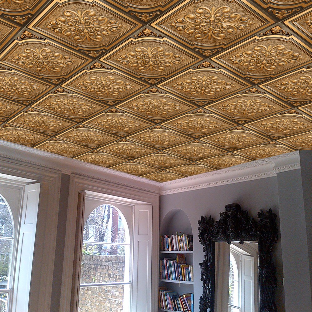 Falkirk Perth 2 ft. x 2 ft. Botanical Glue Up or Lay In Ceiling Panel in Antique Gold (10-Pack)