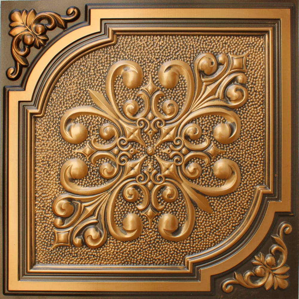 Falkirk Perth 2 ft. x 2 ft. Botanical Glue Up or Lay In Ceiling Panel in Antique Gold (10-Pack)