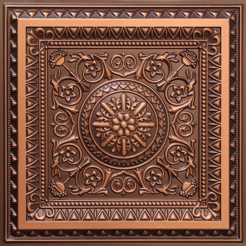Falkirk Perth 2 ft. x 2 ft. Glue Up or Lay In Antique Copper Ceiling Panel Floral (10-Pack)