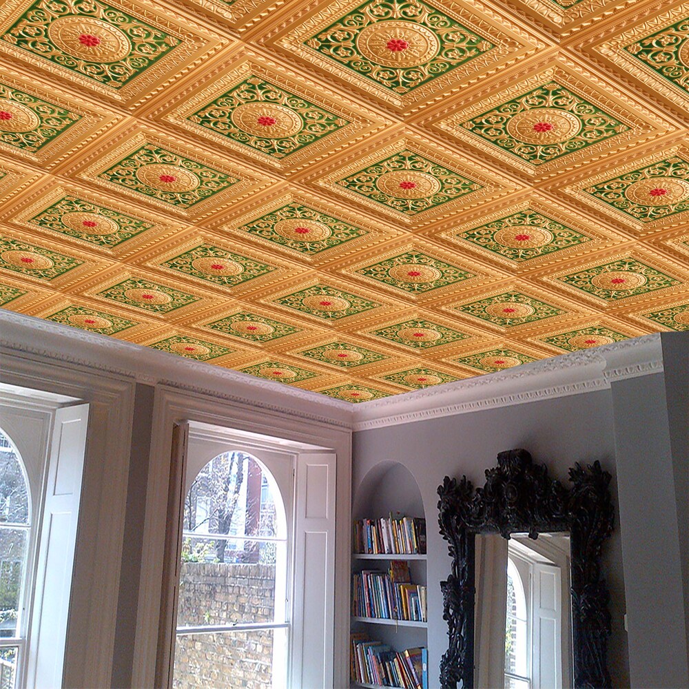 Falkirk Perth 2 ft. x 2 ft. Glue Up or Lay In Ceiling Panel in Gold-Green-Red (10-Pack)