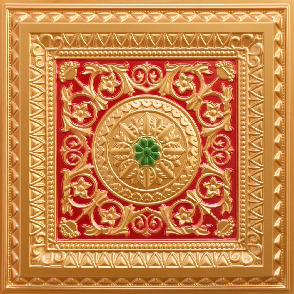Falkirk Perth 2 ft. x 2 ft. Glue Up or Lay In Ceiling Panel in Gold-Red-Green (10-Pack)