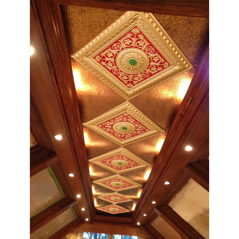 Falkirk Perth 2 ft. x 2 ft. Glue Up or Lay In Ceiling Panel in Gold-Red-Green (10-Pack)