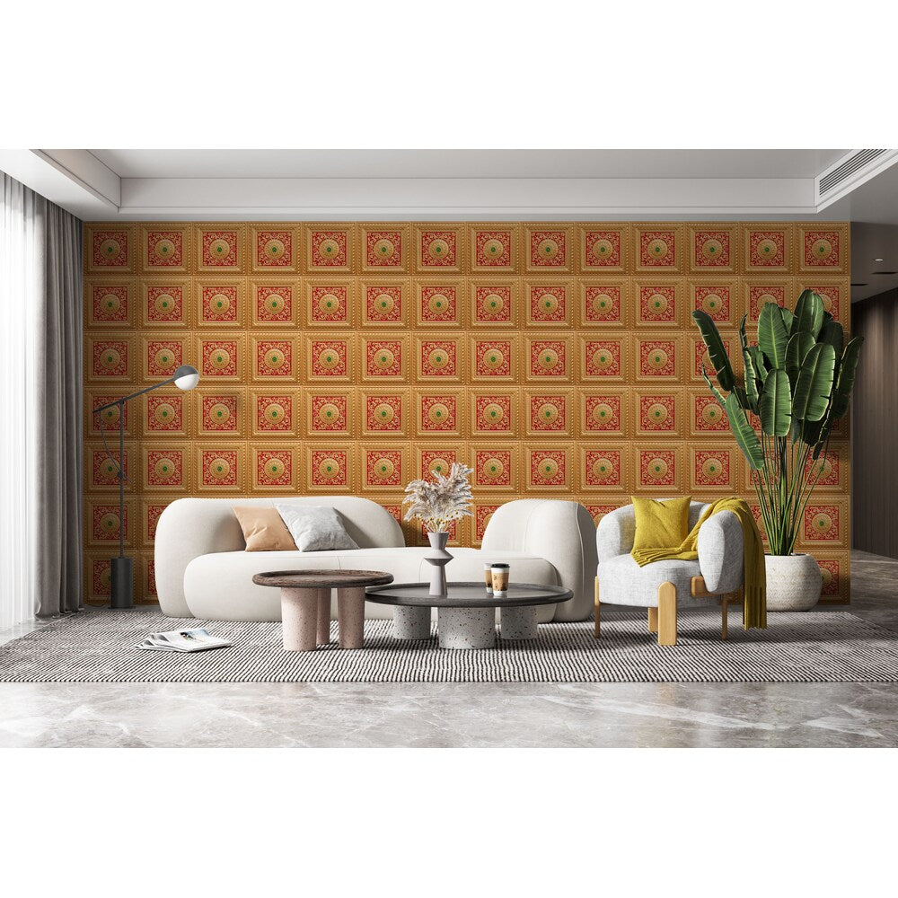 Falkirk Perth 2 ft. x 2 ft. Glue Up or Lay In Ceiling Panel in Gold-Red-Green (10-Pack)