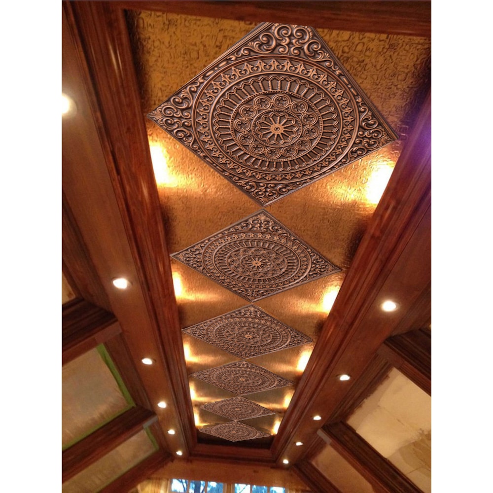 Falkirk Perth 2 ft. x 2 ft. Glue Up or Lay In Transitional Ceiling Panel in Antique Copper (10-Pack)