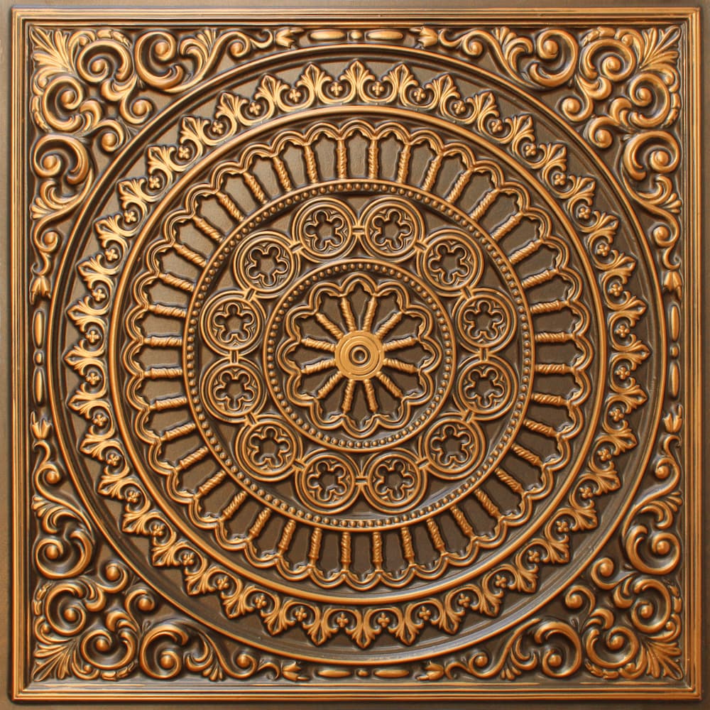 Falkirk Perth 2 ft. x 2 ft. Glue Up or Lay In Transitional Ceiling Panel in Antique Gold (10-Pack)