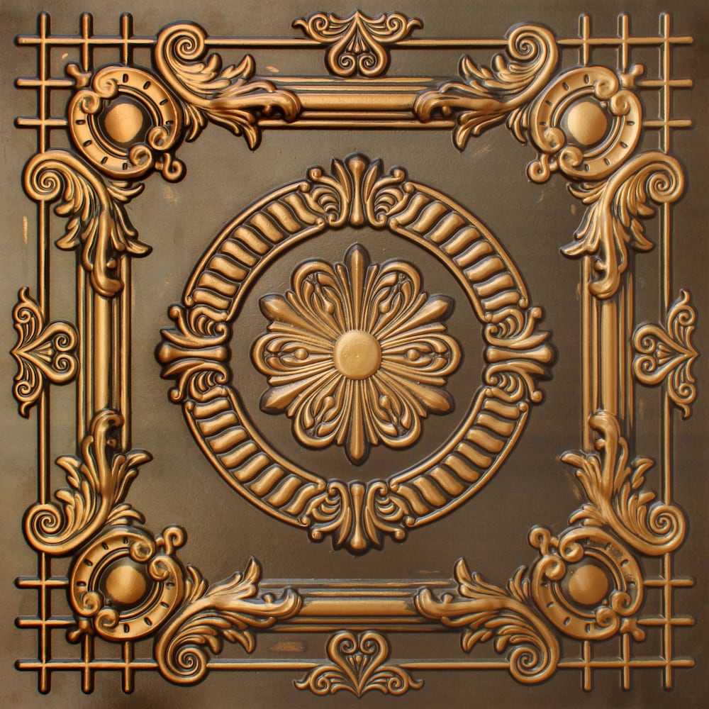Falkirk Perth 2 ft. x 2 ft. Floral Glue Up or Lay In Ceiling Panel in Antique Gold (10-Pack)