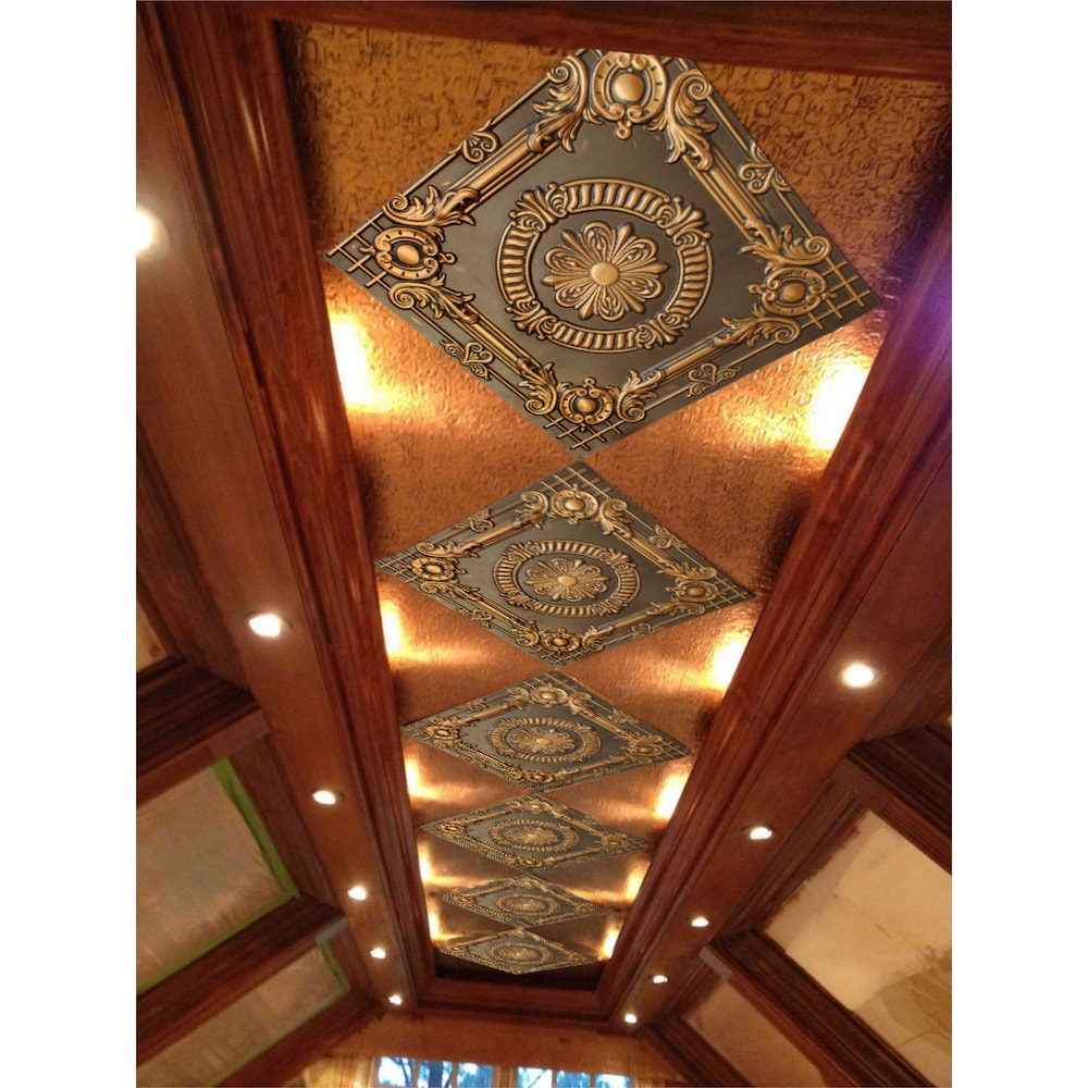 Falkirk Perth 2 ft. x 2 ft. Floral Glue Up or Lay In Ceiling Panel in Antique Gold (10-Pack)