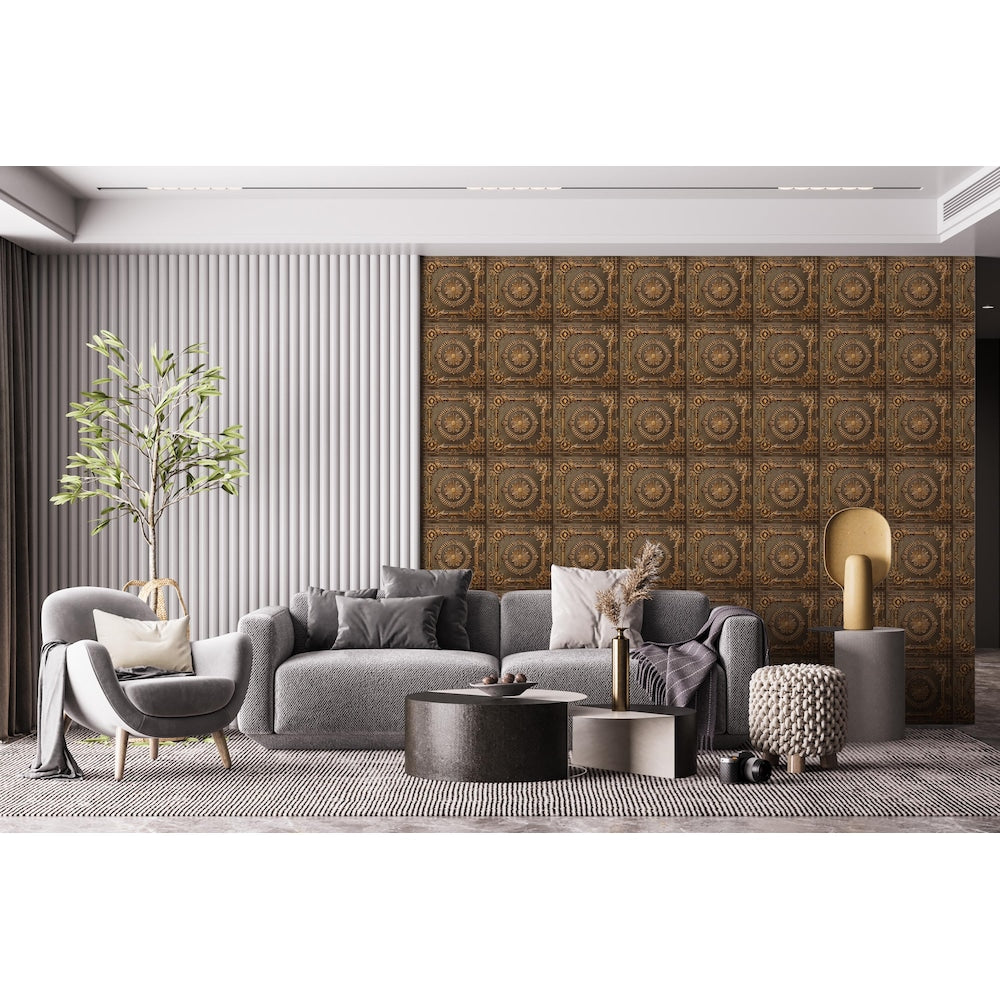 Falkirk Perth 2 ft. x 2 ft. Floral Glue Up or Lay In Ceiling Panel in Antique Gold (10-Pack)