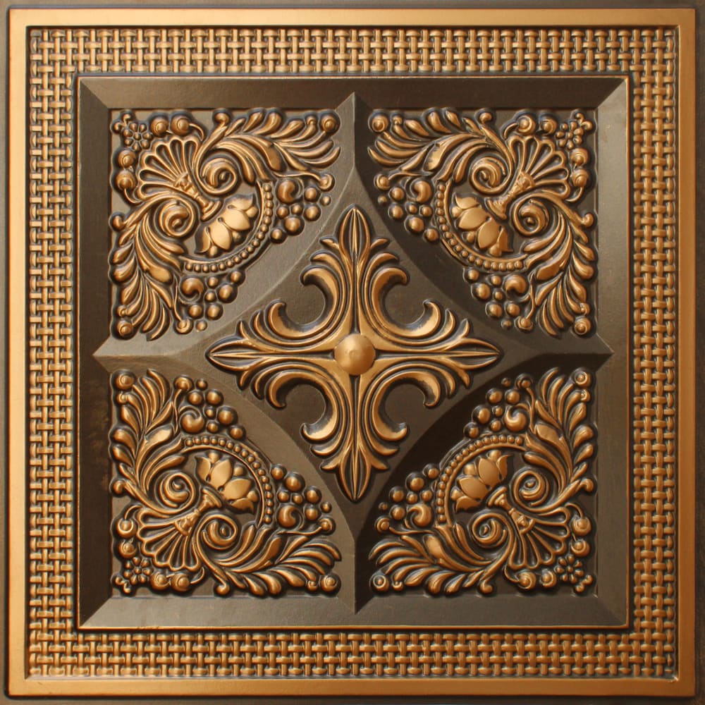 Falkirk Perth Panneau de plafond floral à coller ou à poser, 2 pi x 2 pi, or antique (paquet de 10)