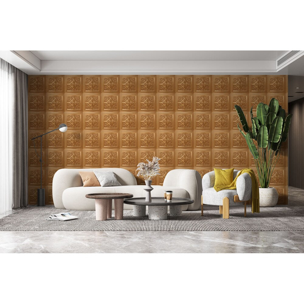 Falkirk Perth 2 ft. x 2 ft. Glue Up or Lay In Floral Ceiling Panel in Gold (10-Pack)