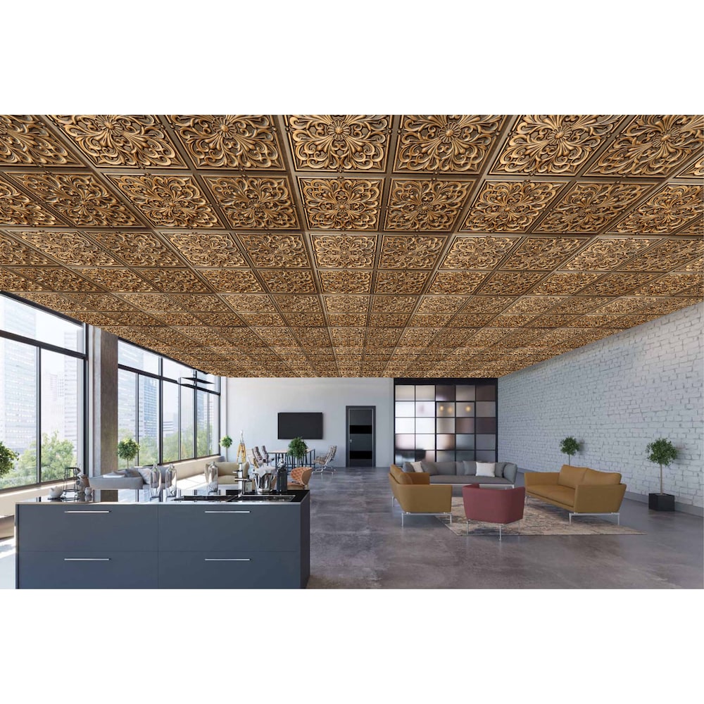Falkirk Perth 2 ft. x 2 ft. Patchwork Glue Up Ceiling Panel in Antique Gold (10-Pack)
