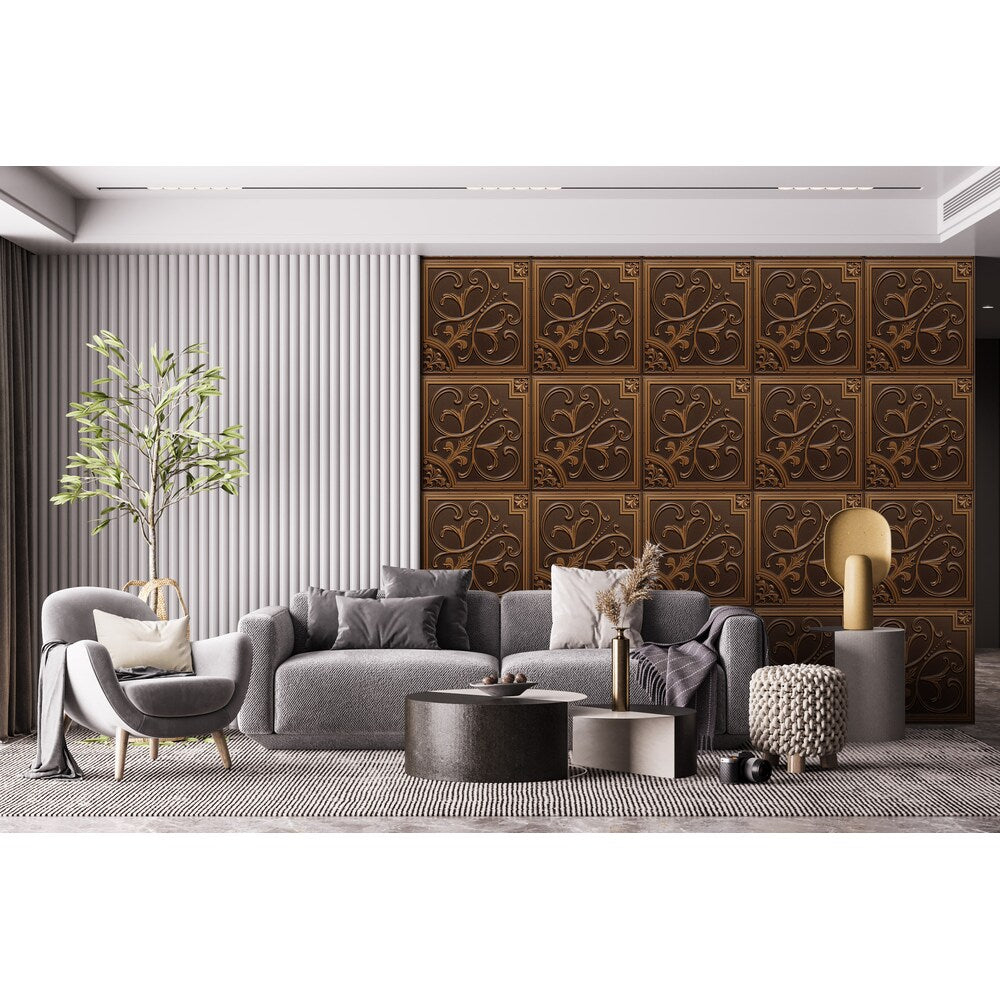 Falkirk Perth 2 ft. x 2 ft. Antique Gold Botanical Ceiling Panel Glue Up or Lay In (10-Pack)