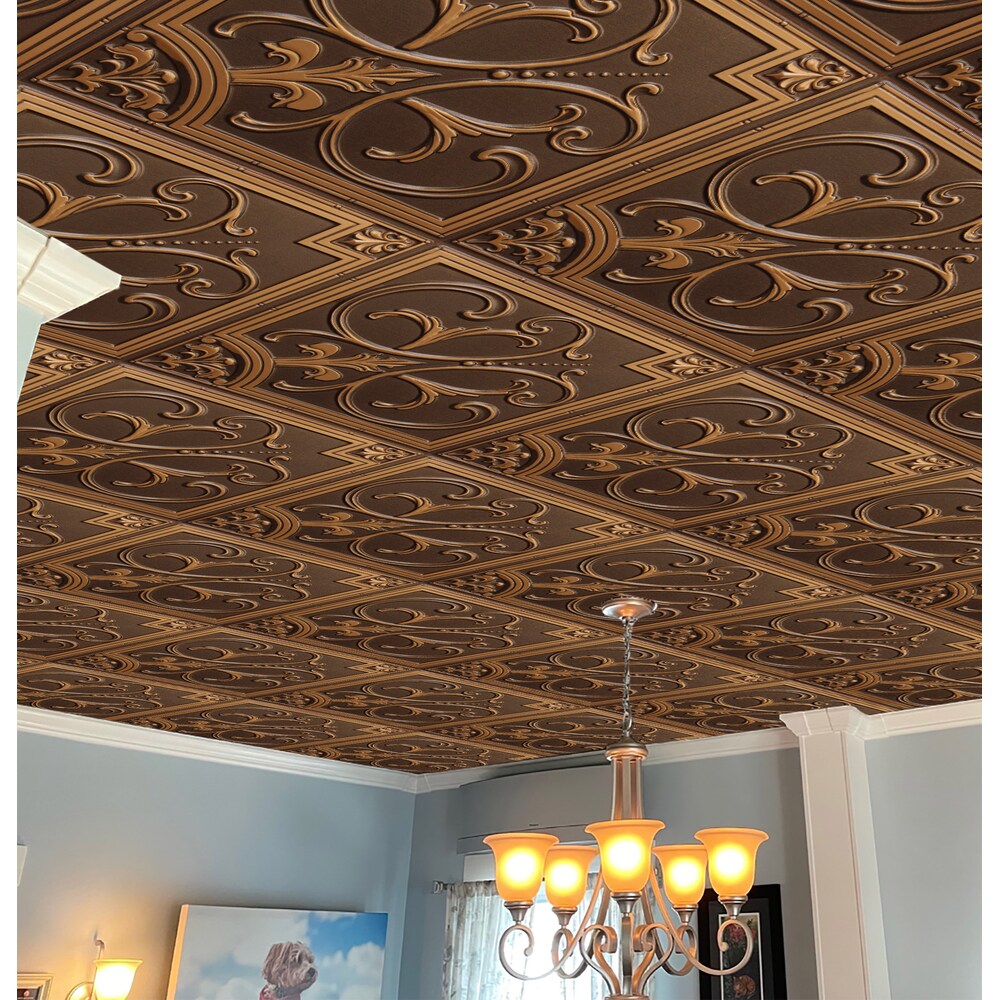 Falkirk Perth 2 ft. x 2 ft. Antique Gold Botanical Ceiling Panel Glue Up or Lay In (10-Pack)