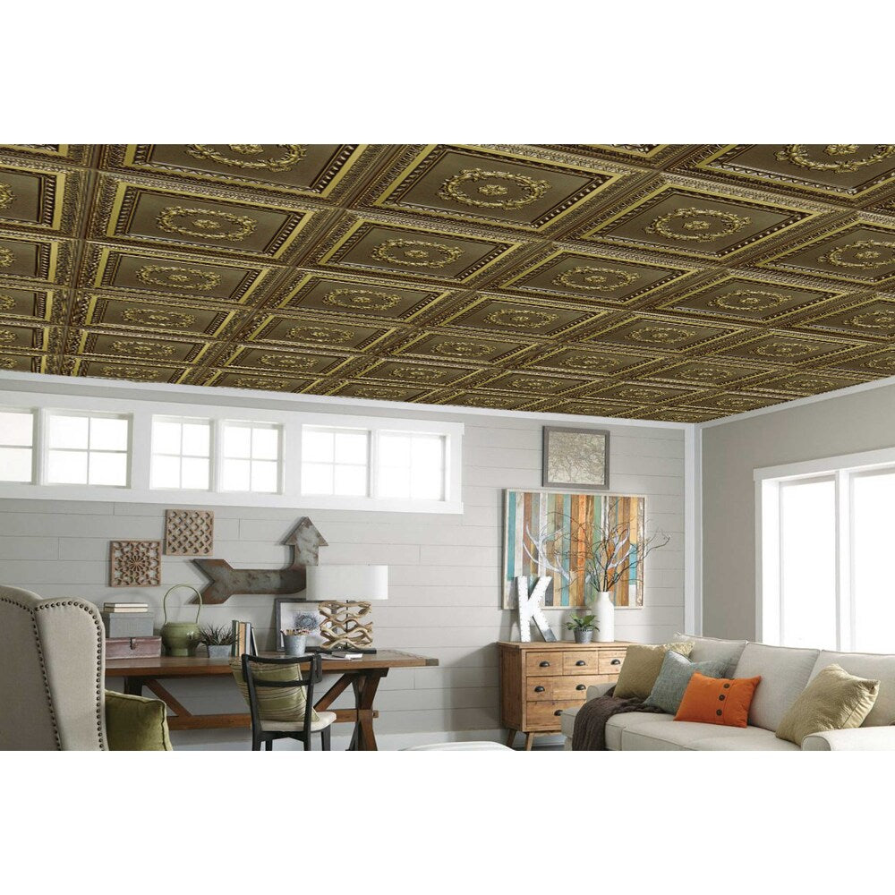 Falkirk Perth 2 ft. x 2 ft. Glue Up or Lay In Ceiling Panel in Antique Brass (10-Pack)