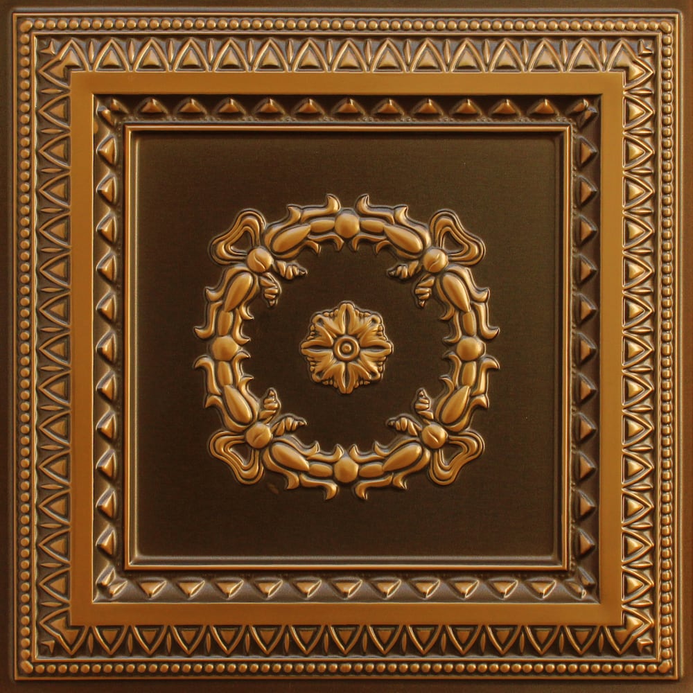 Falkirk Perth 2 ft. x 2 ft. Glue Up or Lay In Traditional Ceiling Panel in Antique Gold (10-Pack)