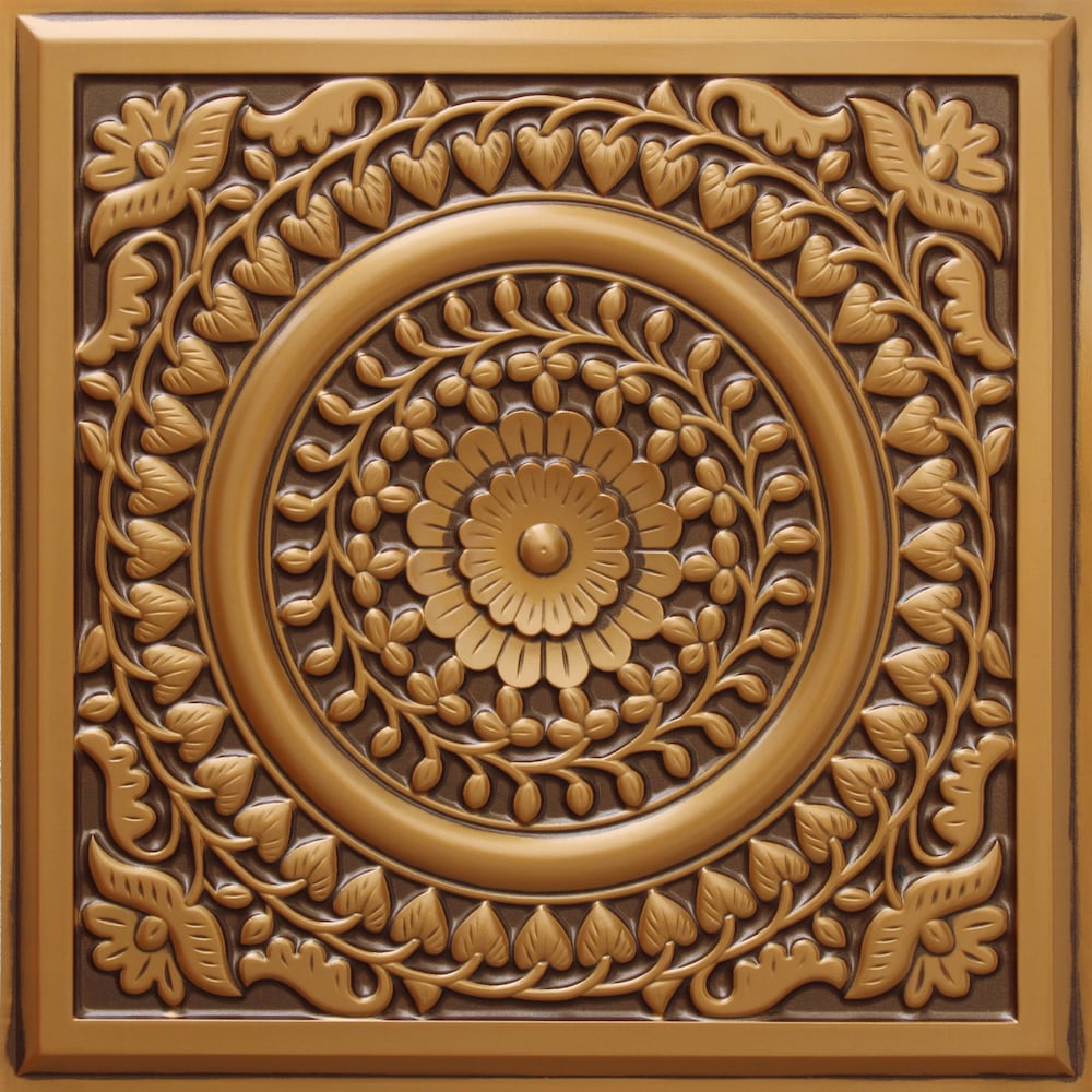 Falkirk Perth 2 ft. x 2 ft. Floral Antique Gold Ceiling Panel Glue Up or Lay In (10-Pack)