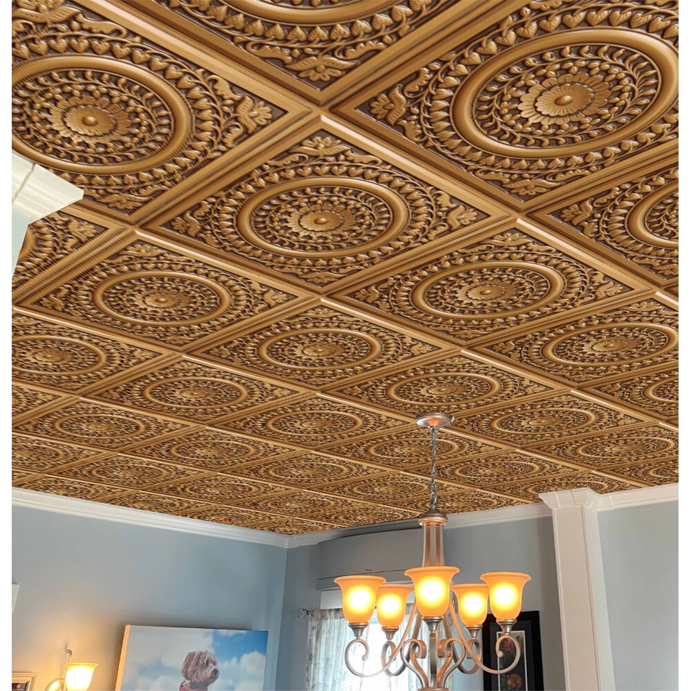 Falkirk Perth 2 ft. x 2 ft. Floral Antique Gold Ceiling Panel Glue Up or Lay In (10-Pack)