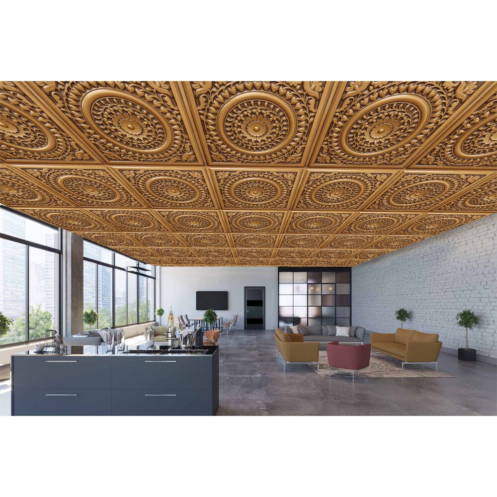 Falkirk Perth 2 ft. x 2 ft. Floral Antique Gold Ceiling Panel Glue Up or Lay In (10-Pack)