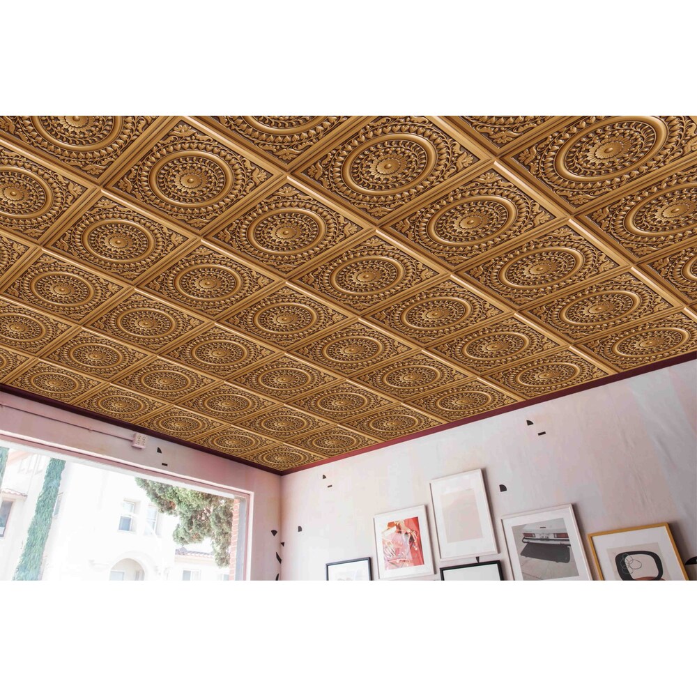 Falkirk Perth 2 ft. x 2 ft. Floral Antique Gold Ceiling Panel Glue Up or Lay In (10-Pack)