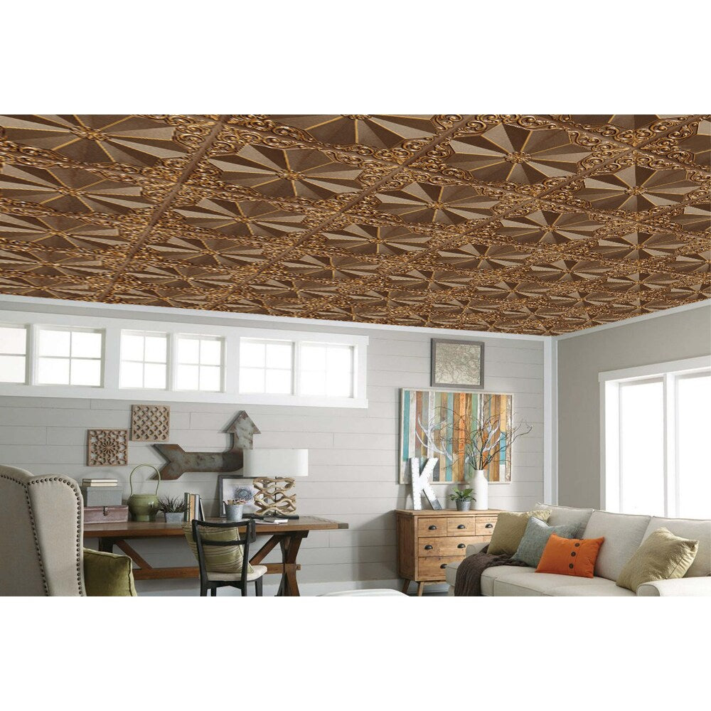 Falkirk Perth 2 ft. x 2 ft. Glue Up or Lay In Floral Ceiling Panel in Antique Gold (10-Pack)