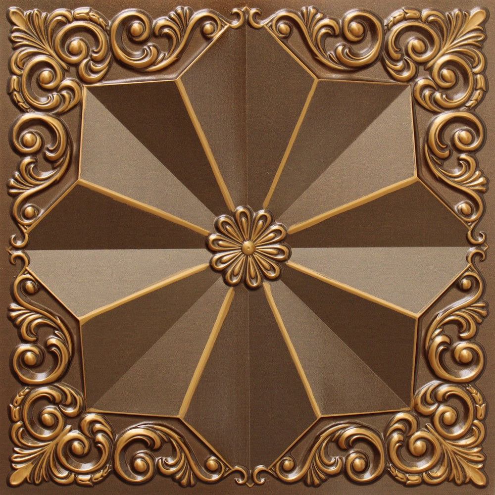 Falkirk Perth 2 ft. x 2 ft. Glue Up or Lay In Floral Ceiling Panel in Antique Gold (10-Pack)