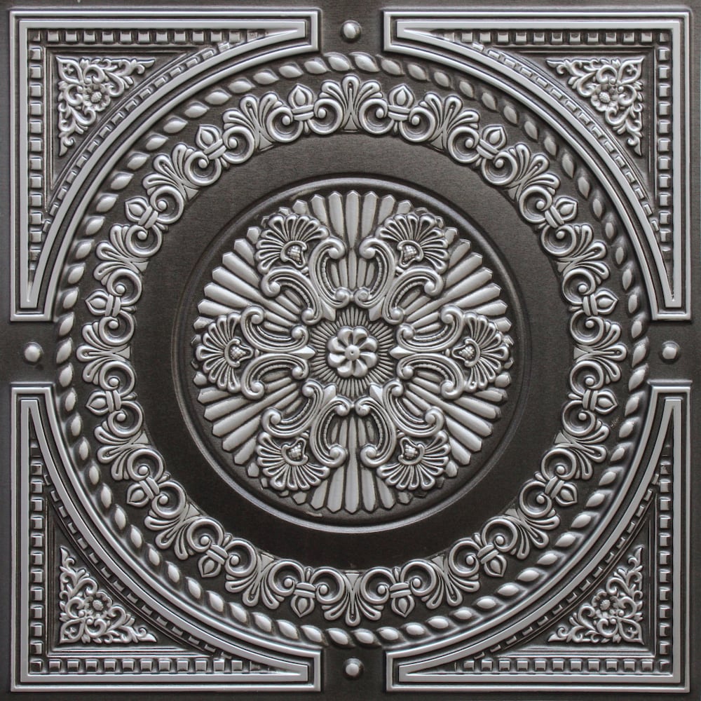 Falkirk Perth 2 ft. x 2 ft. Glue Up or Lay In Damask Ceiling Panel in Antique Silver (25-Pack)
