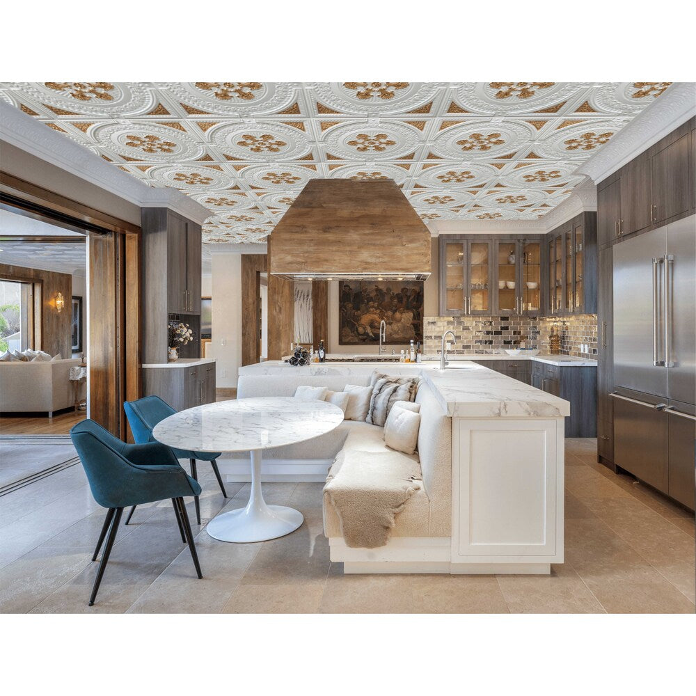 Falkirk Perth Panneau de plafond à coller ou à poser, 2 pi x 2 pi, blanc nacré-or (paquet de 25)