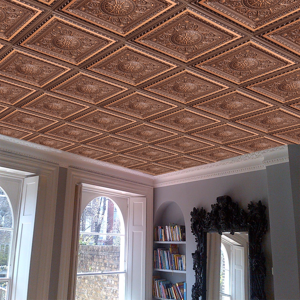 Falkirk Perth 2 ft. x 2 ft. Antique Copper Floral Ceiling Panel Glue Up or Lay In (25-Pack)