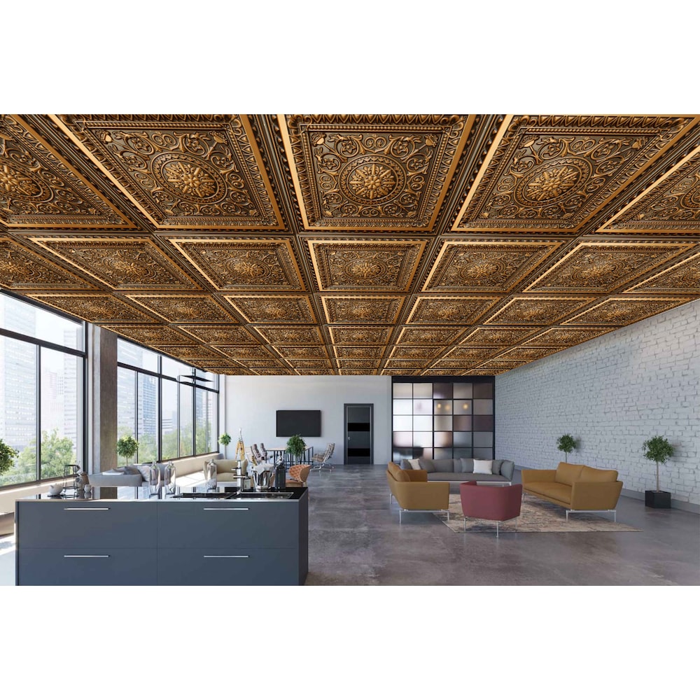 Falkirk Perth 2 ft. x 2 ft. Antique Gold Floral Ceiling Panel Glue Up or Lay In (25-Pack)
