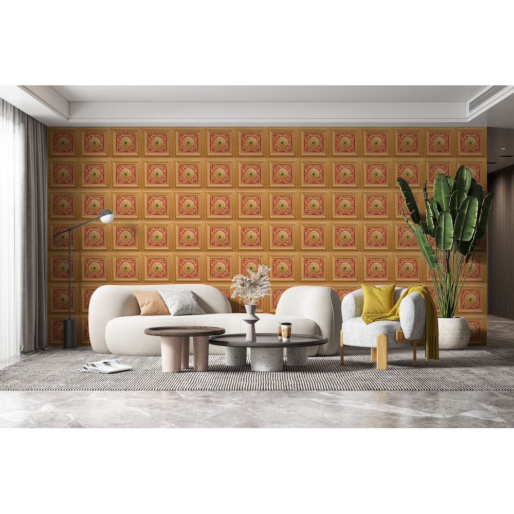 Falkirk Perth 2 ft. x 2 ft. Glue Up or Lay In Ceiling Panel in Gold-Red-Green (25-Pack)