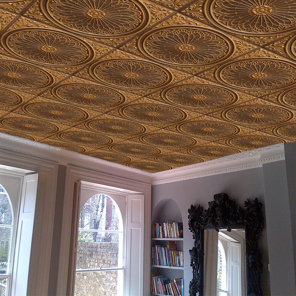 Falkirk Perth 2 ft. x 2 ft. Floral Antique Gold Ceiling Panel Glue Up or Lay In (25-Pack)