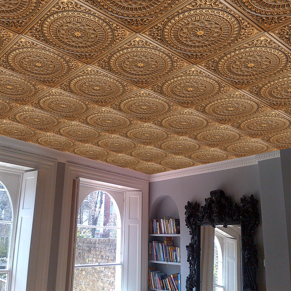 Falkirk Perth 2 ft. x 2 ft. Glue Up or Lay In Transitional Ceiling Panel in Antique Gold (25-Pack)