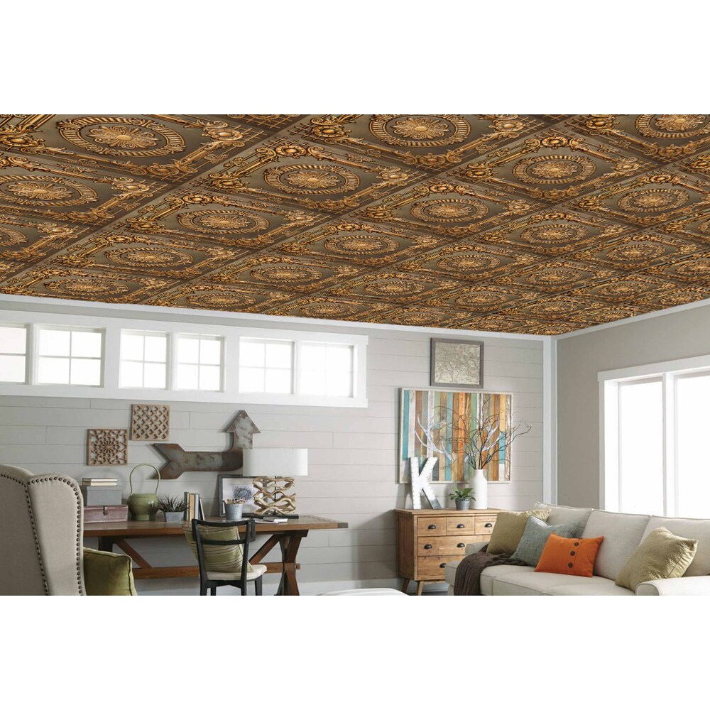 Falkirk Perth 2 ft. x 2 ft. Floral Glue Up or Lay In Ceiling Panel in Antique Gold (25-Pack)