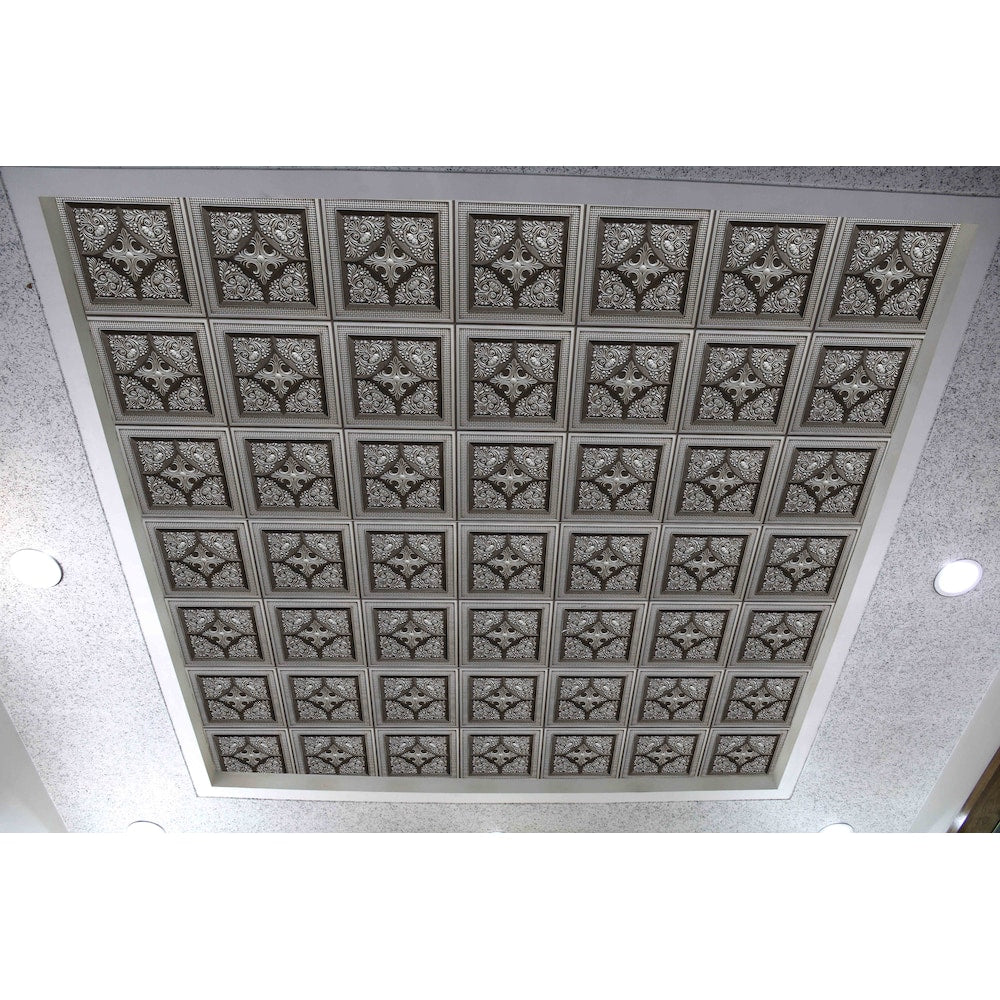 Falkirk Perth 2 ft. x 2 ft. Glue Up or Lay In Antique Silver Ceiling Panel Floral (25-Pack)