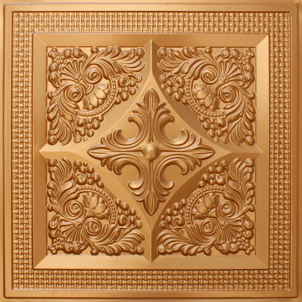 Falkirk Perth 2 ft. x 2 ft. Glue Up or Lay In Floral Ceiling Panel in Gold (25-Pack)