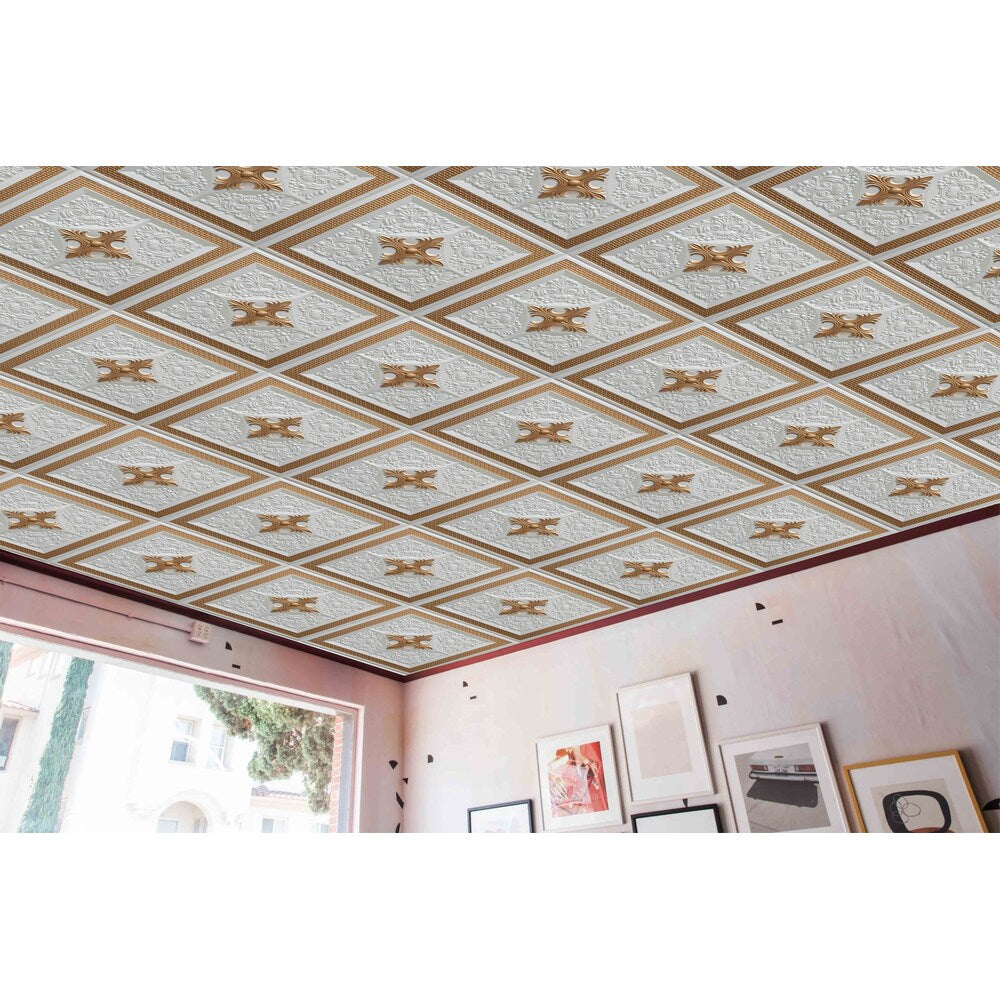 Falkirk Perth 2 ft. x 2 ft. Glue Up or Lay In Ceiling Panel in Pearl White Gold (25-Pack)