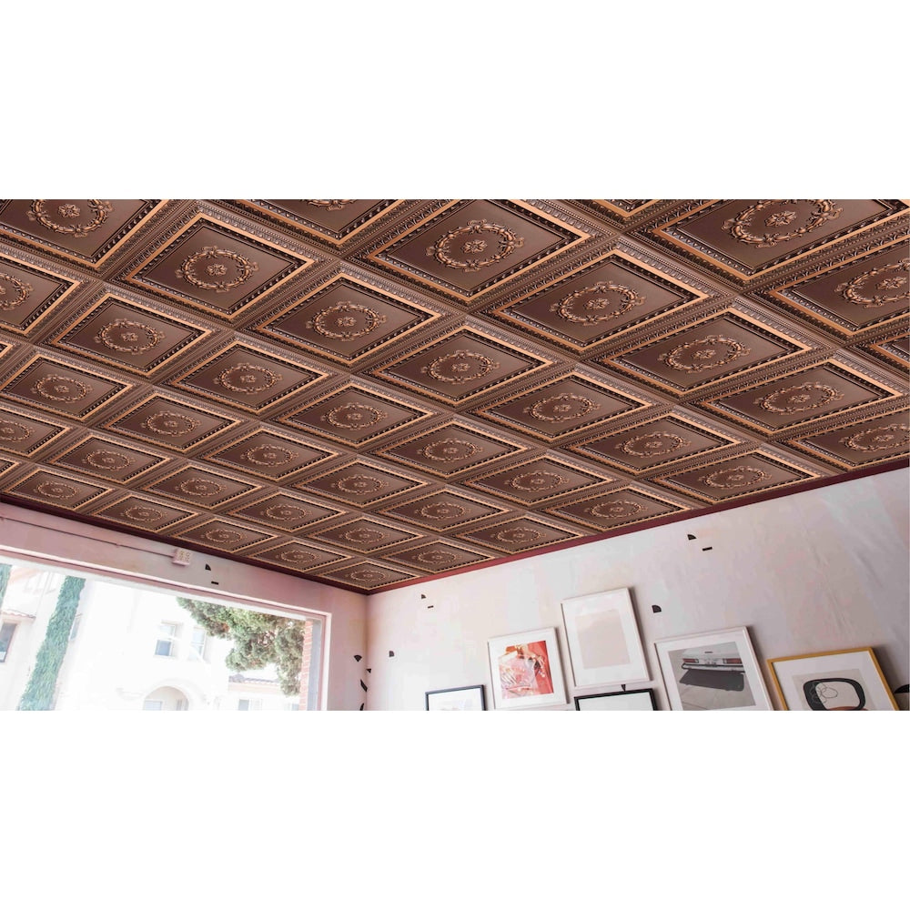 Falkirk Perth Panneau de plafond traditionnel à coller ou à poser, 2 pi x 2 pi, en cuivre antique (paquet de 25)