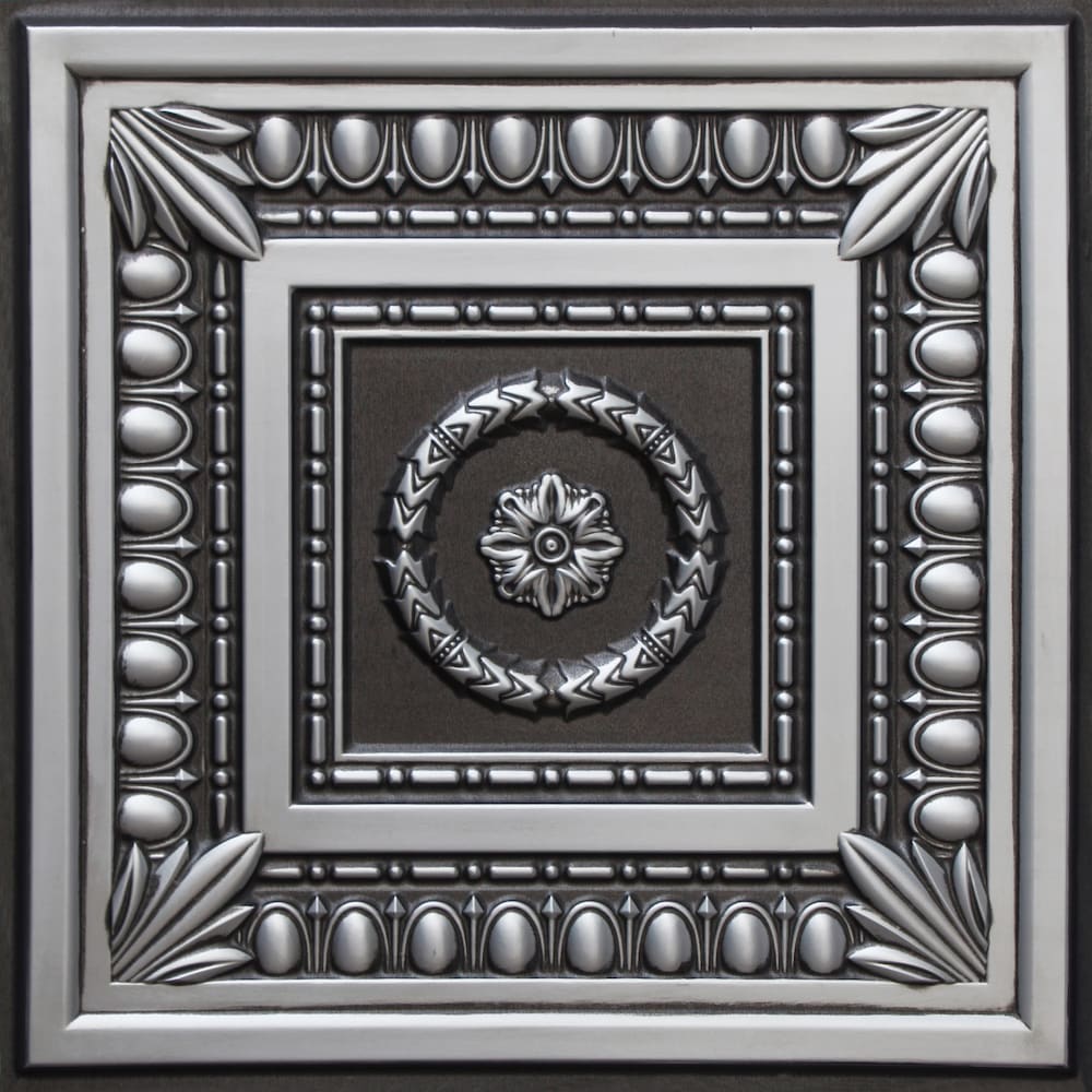 Falkirk Perth 2 ft. x 2 ft. Glue Up or Lay In Botanical Ceiling Panel in Antique Silver (25-Pack)