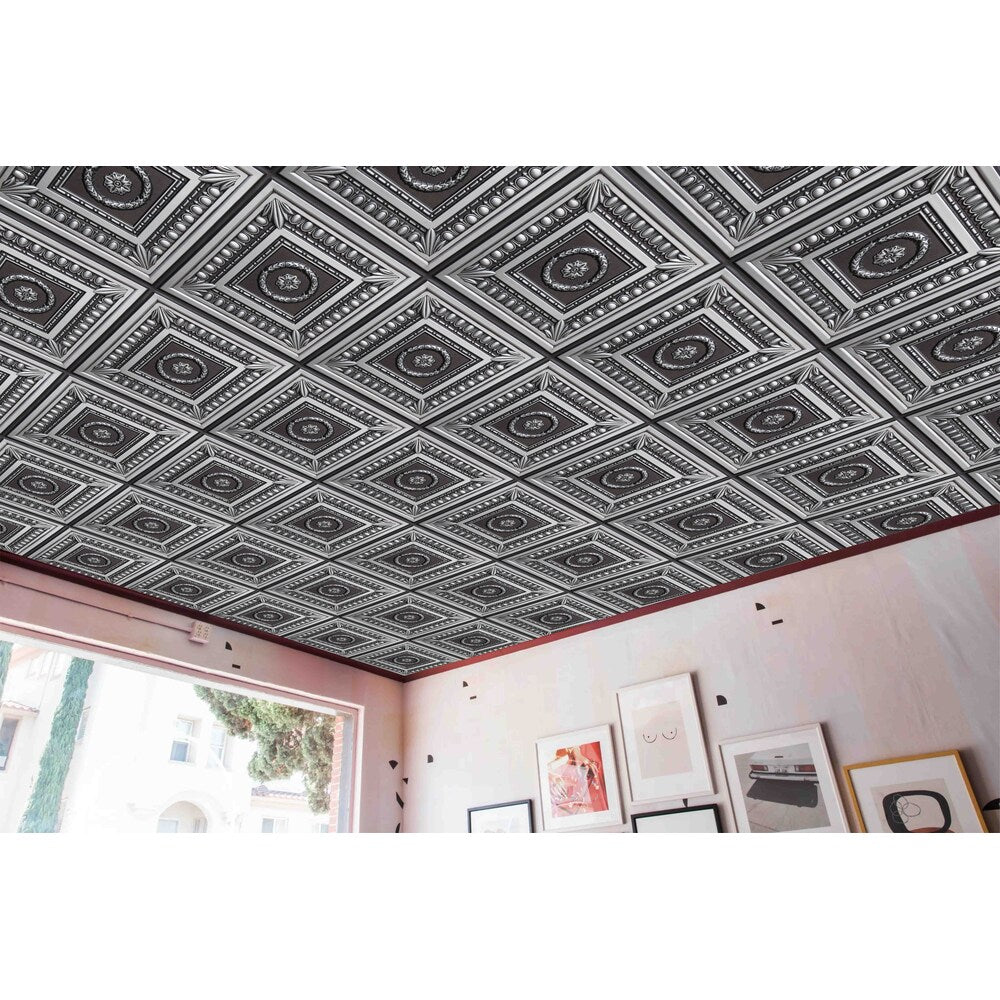 Falkirk Perth 2 ft. x 2 ft. Glue Up or Lay In Botanical Ceiling Panel in Antique Silver (25-Pack)