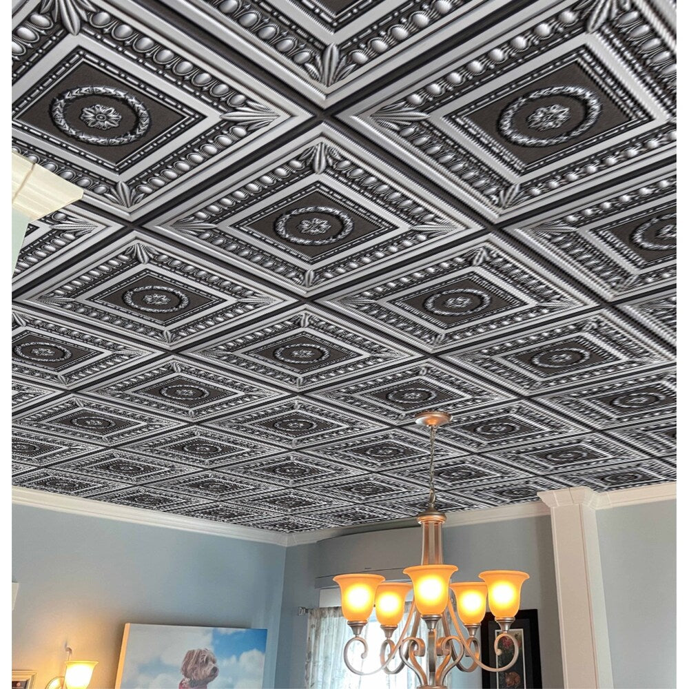 Falkirk Perth 2 ft. x 2 ft. Glue Up or Lay In Botanical Ceiling Panel in Antique Silver (25-Pack)