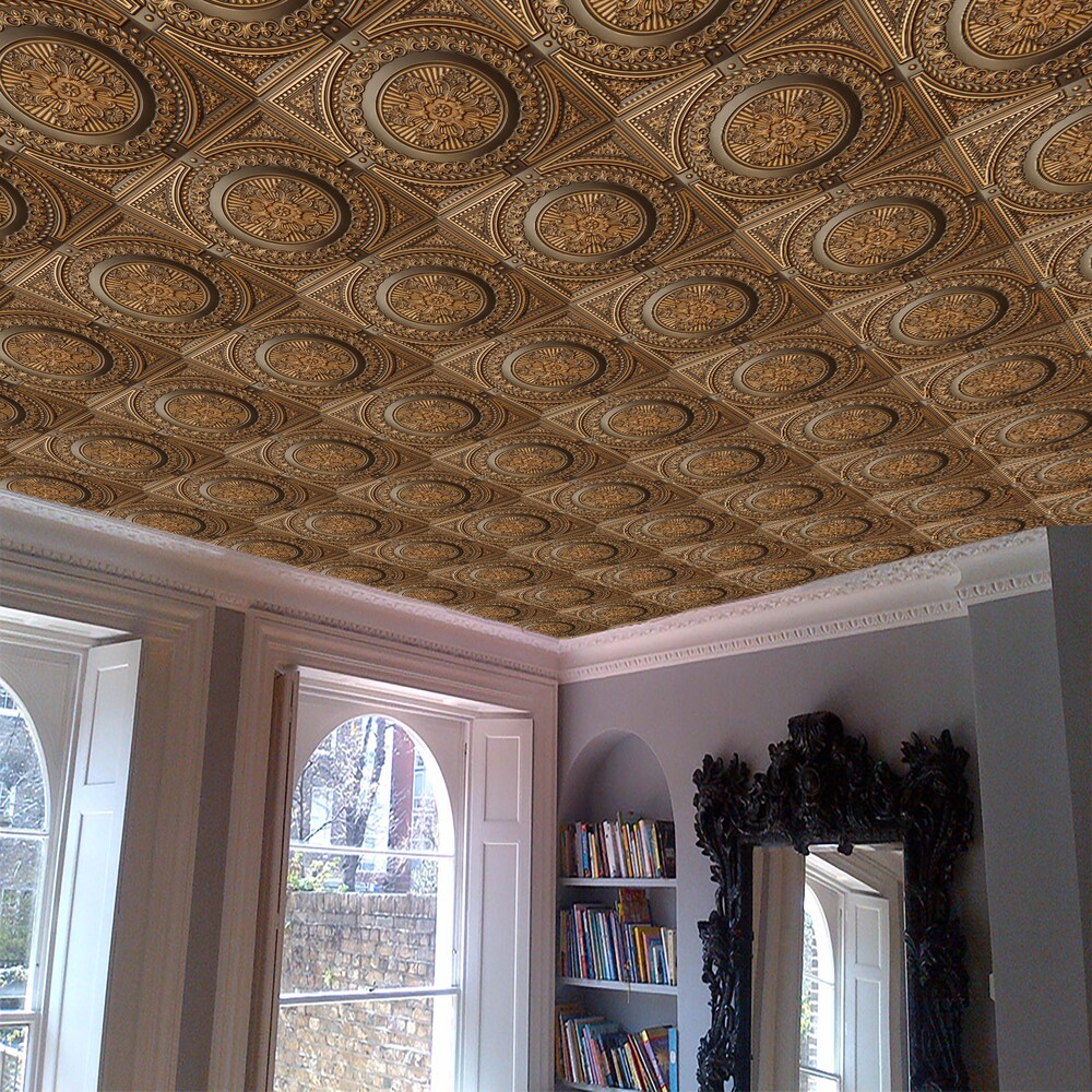 Falkirk Perth 2 ft. x 2 ft. Glue Up or Lay In Damask Ceiling Panel in Antique Gold (50-Pack)