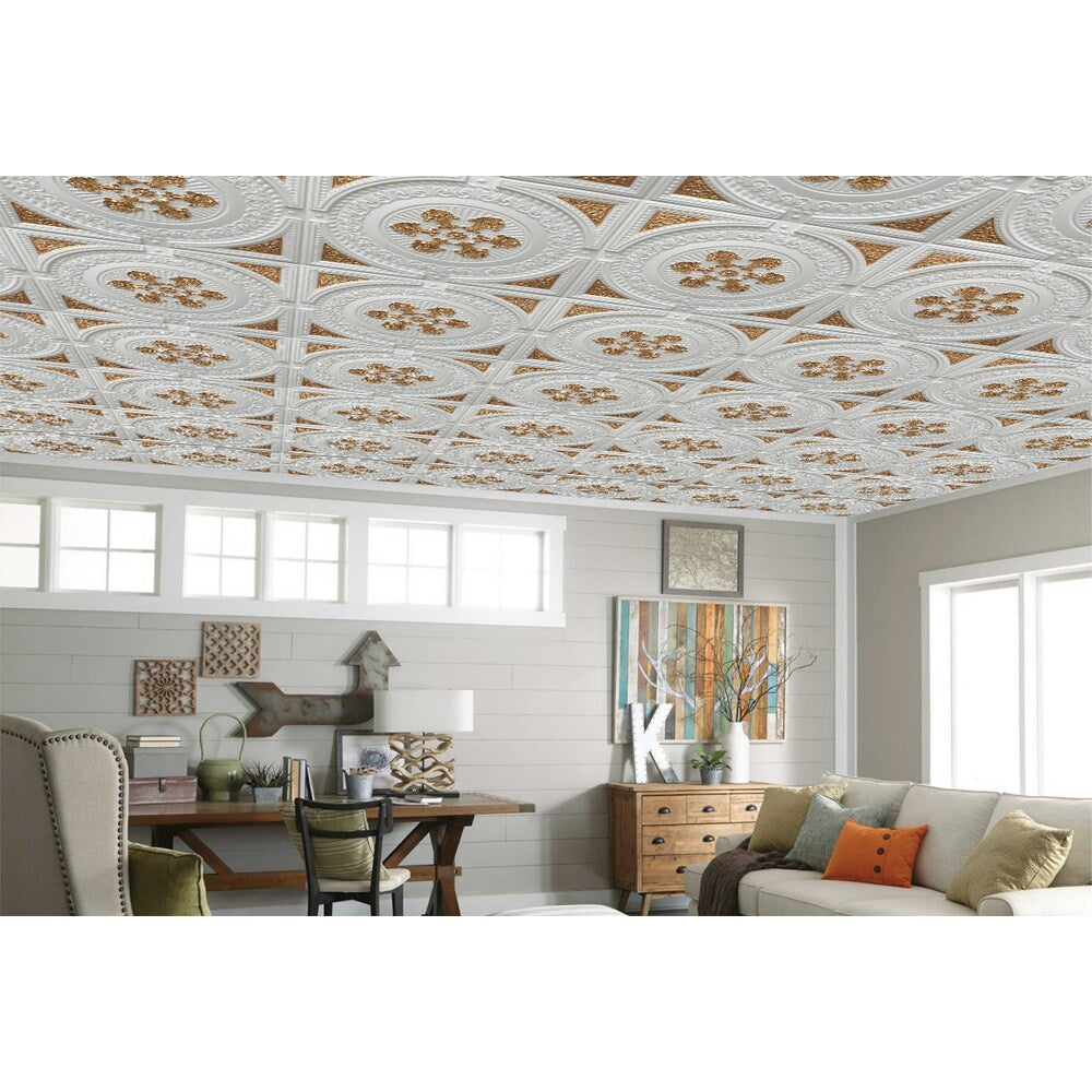 Falkirk Perth 2 ft. x 2 ft. Glue Up or Lay In Ceiling Panel in Pearl White-Gold (50-Pack)