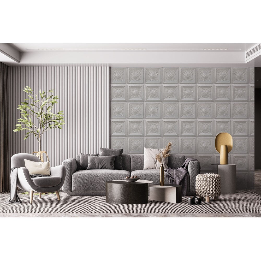 Falkirk Perth 2 ft. x 2 ft. Glue Up or Lay In Floral Ceiling Panel in Pearl White (50-Pack)