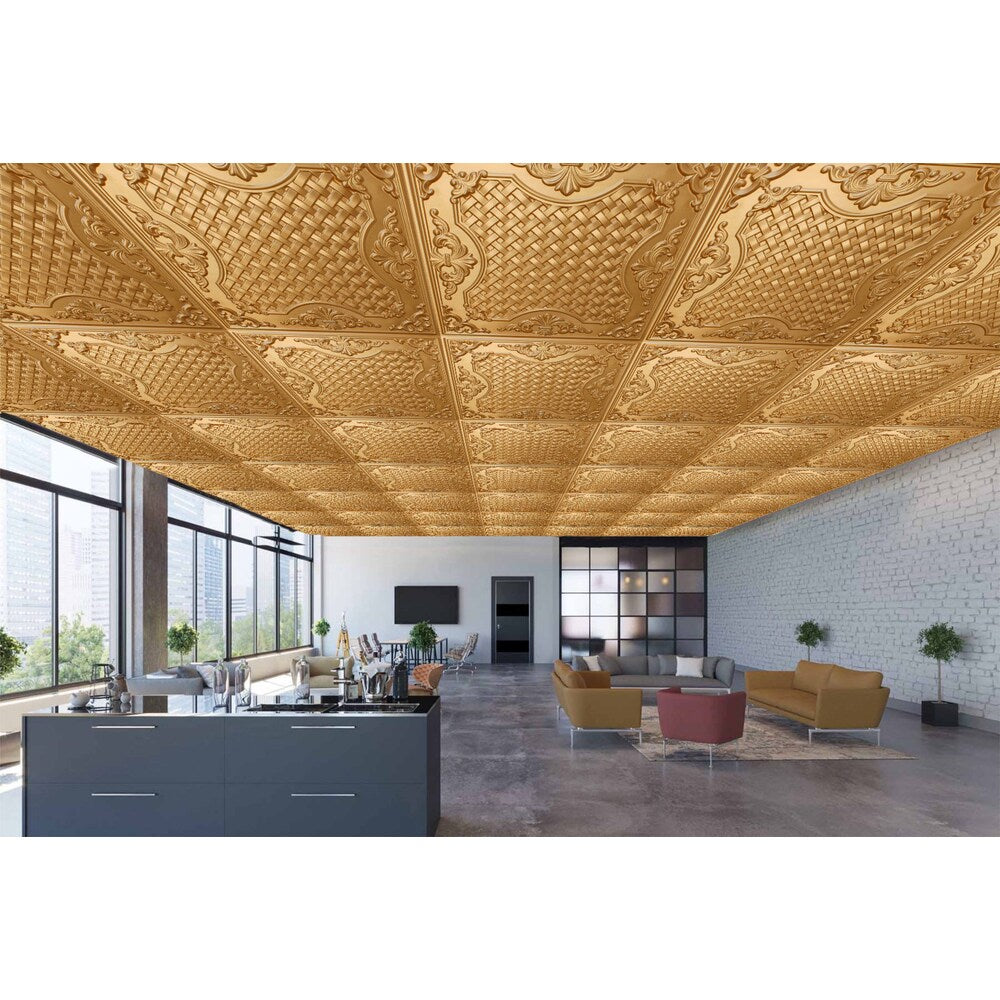 Falkirk Perth 2 ft. x 2 ft. Glue Up or Lay In Traditional Ceiling Panel in Gold (50-Pack)