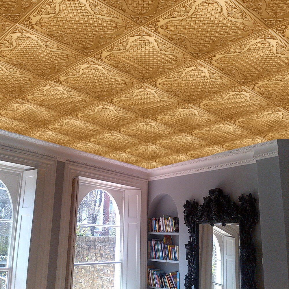 Falkirk Perth 2 ft. x 2 ft. Glue Up or Lay In Traditional Ceiling Panel in Gold (50-Pack)
