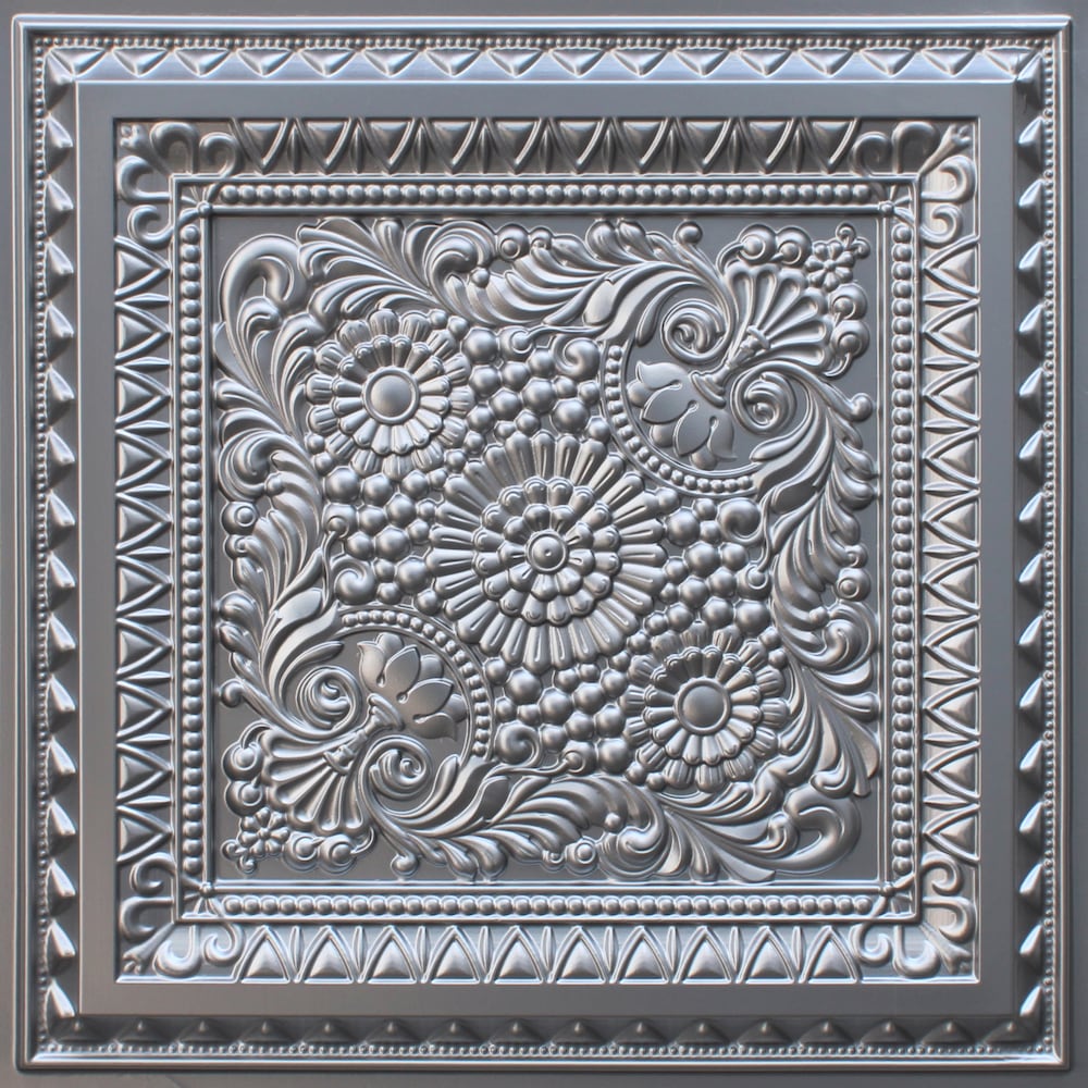 Falkirk Perth 2 ft. x 2 ft. Glue Up or Lay In Floral Ceiling Panel in Silver (50-Pack)