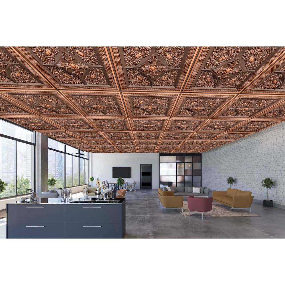 Falkirk Perth 2 ft. x 2 ft. Glue Up or Lay In Floral Ceiling Panel in Antique Copper (50-Pack)