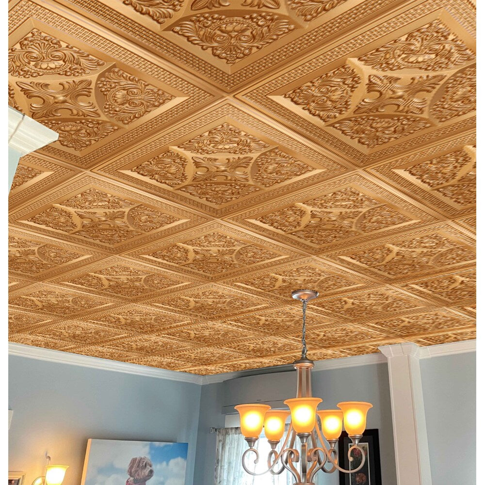 Falkirk Perth 2 ft. x 2 ft. Glue Up or Lay In Floral Ceiling Panel in Gold (50-Pack)